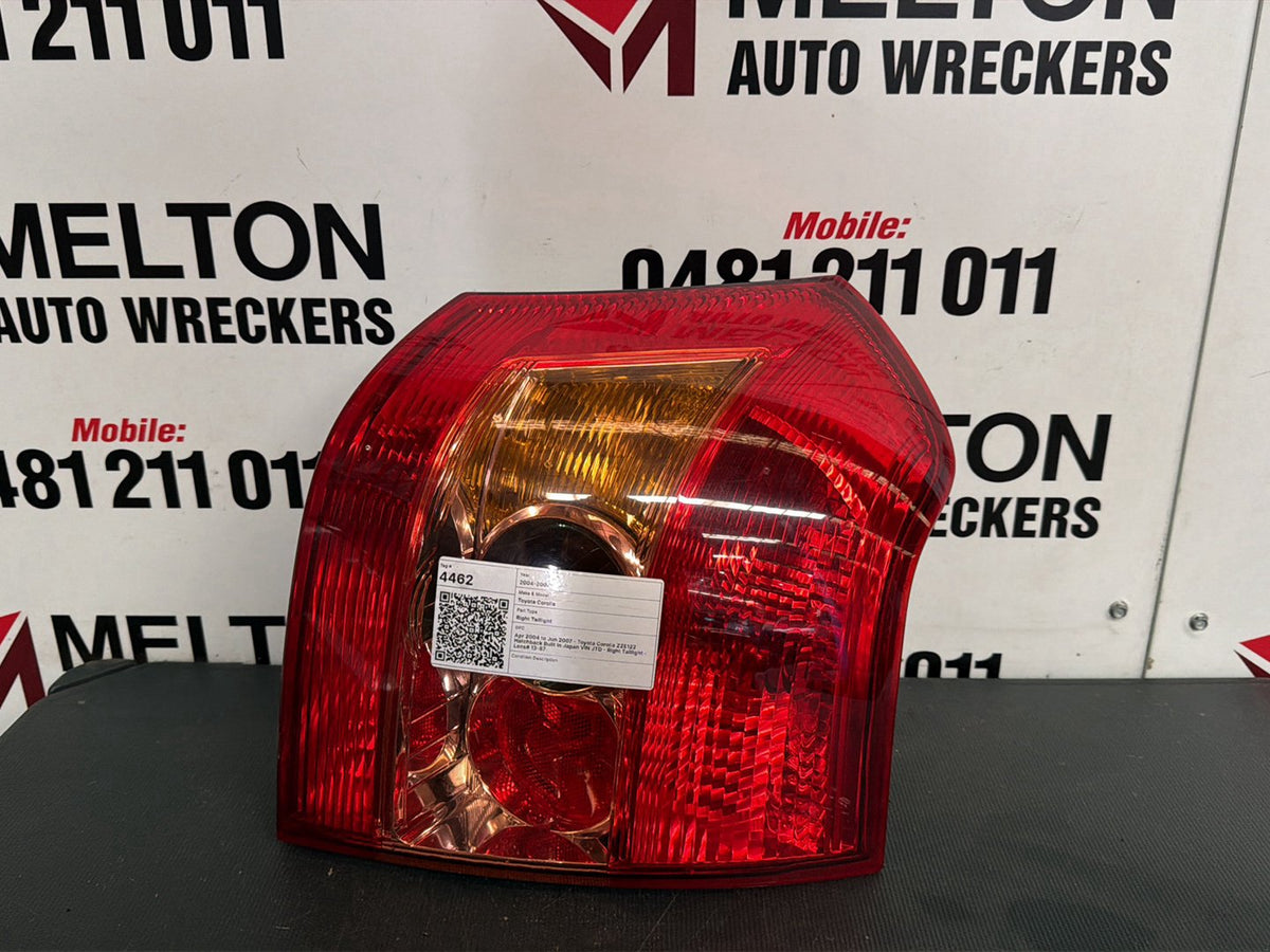 Apr 2004 to Jun 2007- Toyota Corolla ZZE122 Hatchback Built in Japan VIN JTD- Right Taillight- Lens# 13-87