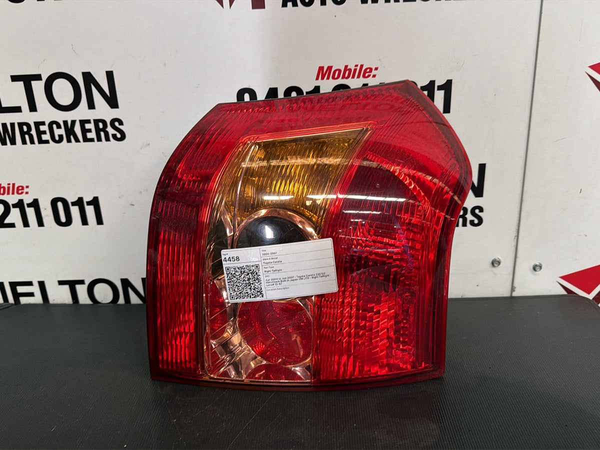 Apr 2004 to Jun 2007- Toyota Corolla ZZE122 Hatchback Built in Japan VIN JTD- Right Taillight- Lens# 13-87