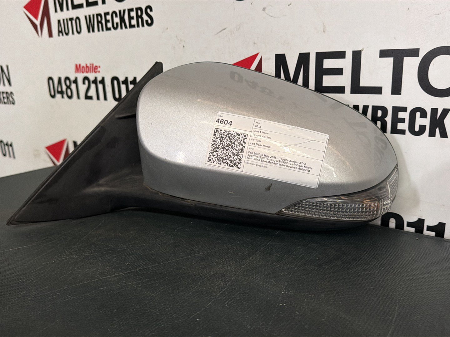 Feb 2012 to May 2015- Toyota Aurion AT-X Sportivo SX6 Touring GSV50R- Left Door Mirror- Non-Blind Spot Monitor, Non-Reverse Auto Dip
