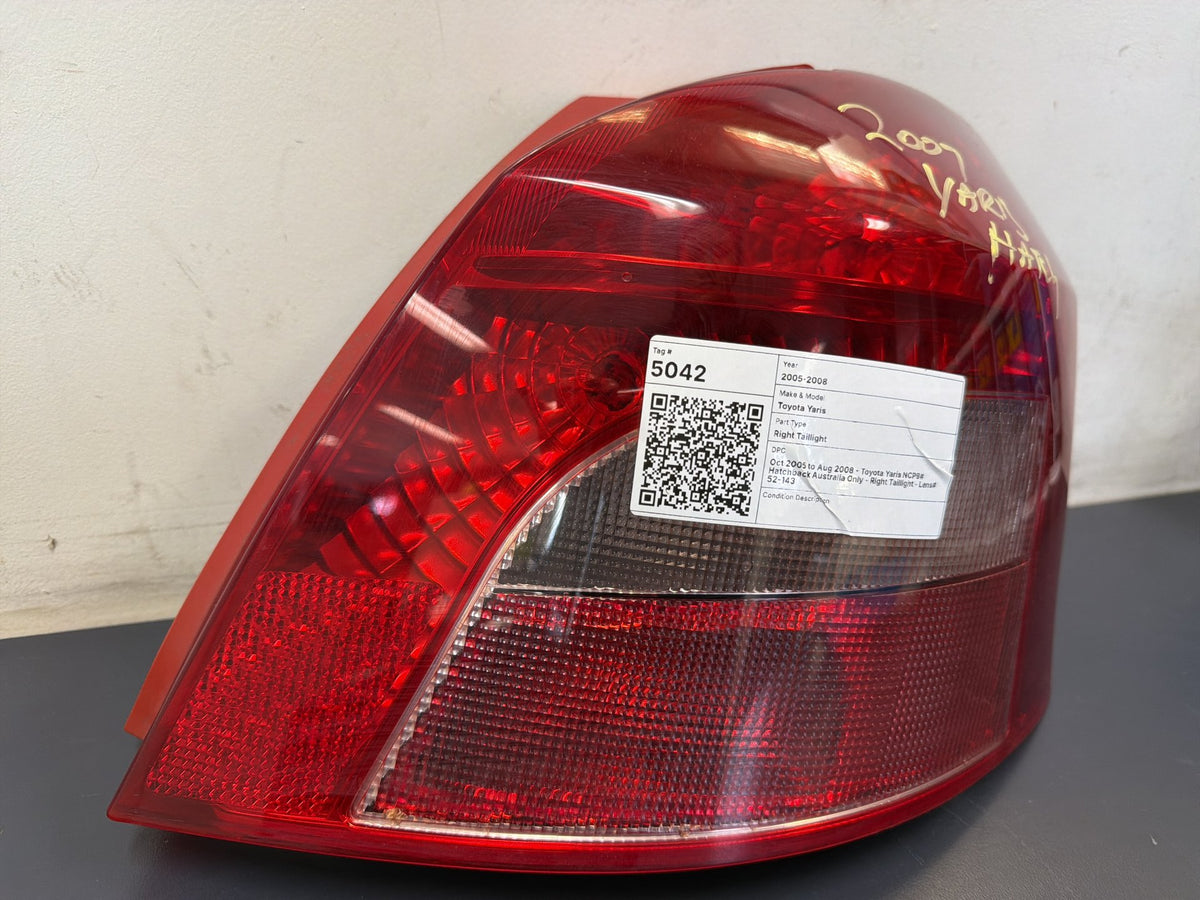 Oct 2005 to Aug 2008 - Toyota Yaris NCP9# Hatchback Australia Only - Right Taillight - Lens# 52-143