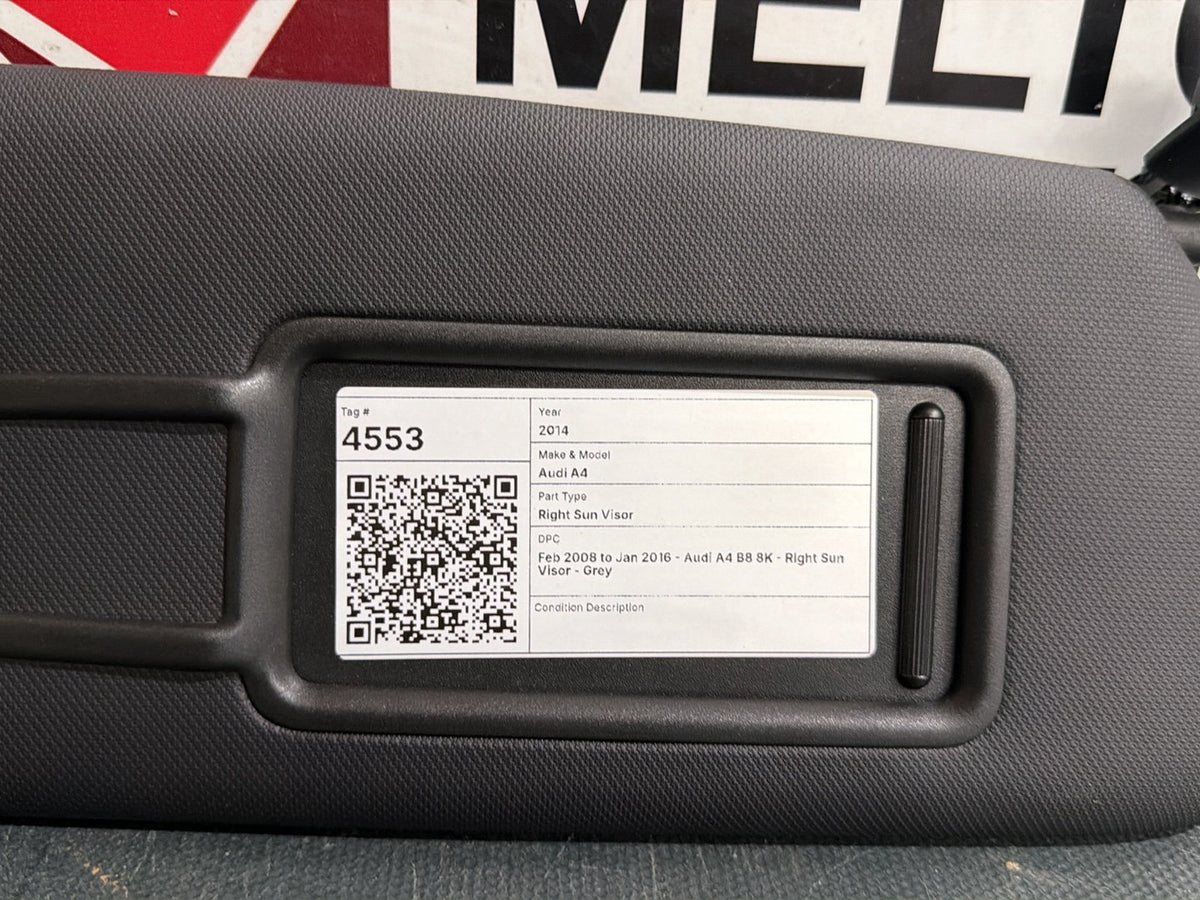 Feb 2008 to Jan 2016- Audi A4 B8 8K- Right Sun Visor- Grey