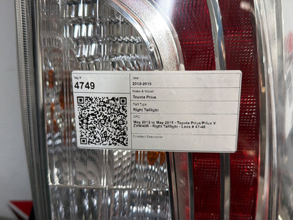 May 2012 to May 2015 - Toyota Prius/Prius V ZVW40R - Right Taillight - Lens # 47-46