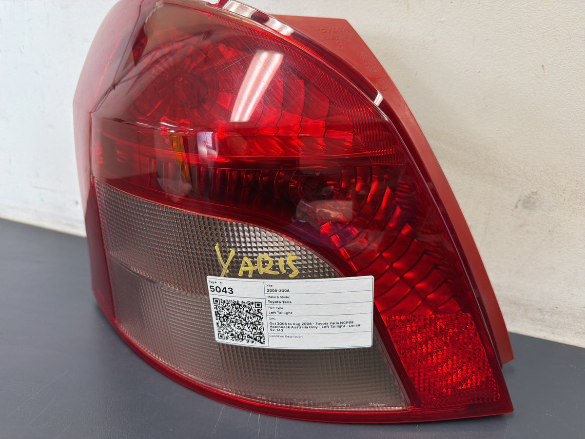 Oct 2005 to Aug 2008 - Toyota Yaris NCP9# Hatchback Australia Only - Left Taillight - Lens# 52-143
