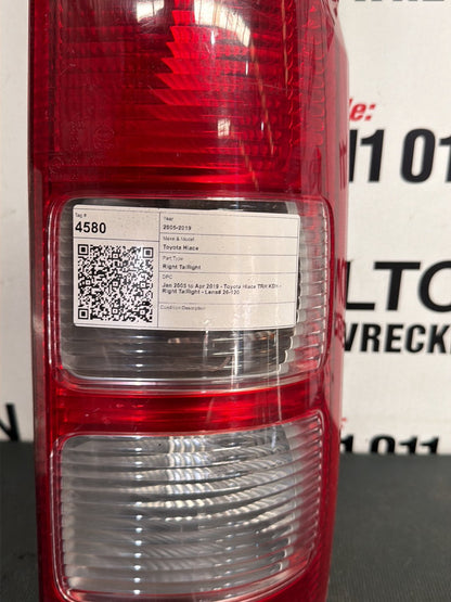 Jan 2005 to Apr 2019- Toyota Hiace TRH KDH- Right Taillight- Lens# 26-120