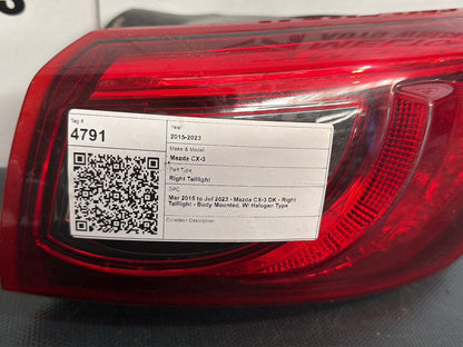 2015-2023 Mazda CX-3 DK Right Taillight Halogen Body Mounted OEM Replacement