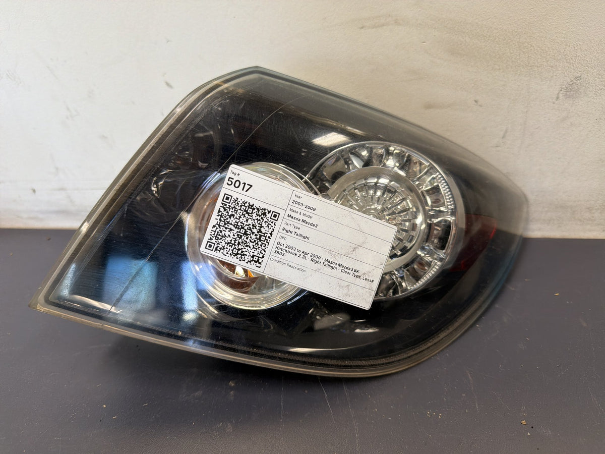 Oct 2003 to Apr 2009 - Mazda Mazda3 BK Hatchback 2.3L - Right Taillight - Clear Type, Lens# 3805