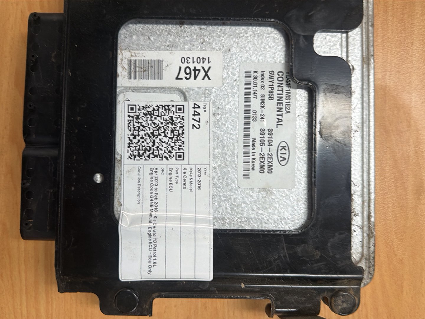 Apr 2013 to Feb 2016 Kia Cerato YD Petrol 1.8L Engine Code G4NB Manual Ecu Only