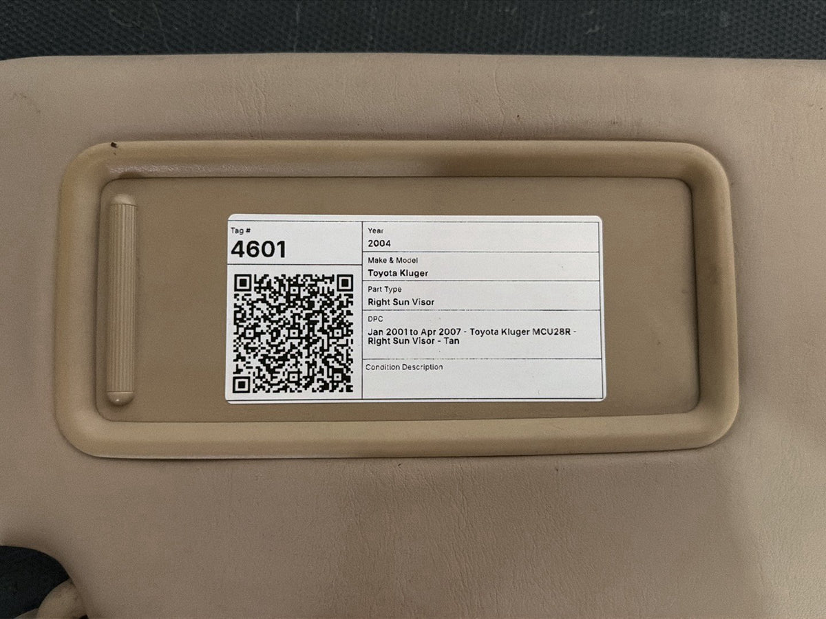 Jan 2001 to Apr 2007- Toyota Kluger MCU28R- Right Sun Visor- Tan
