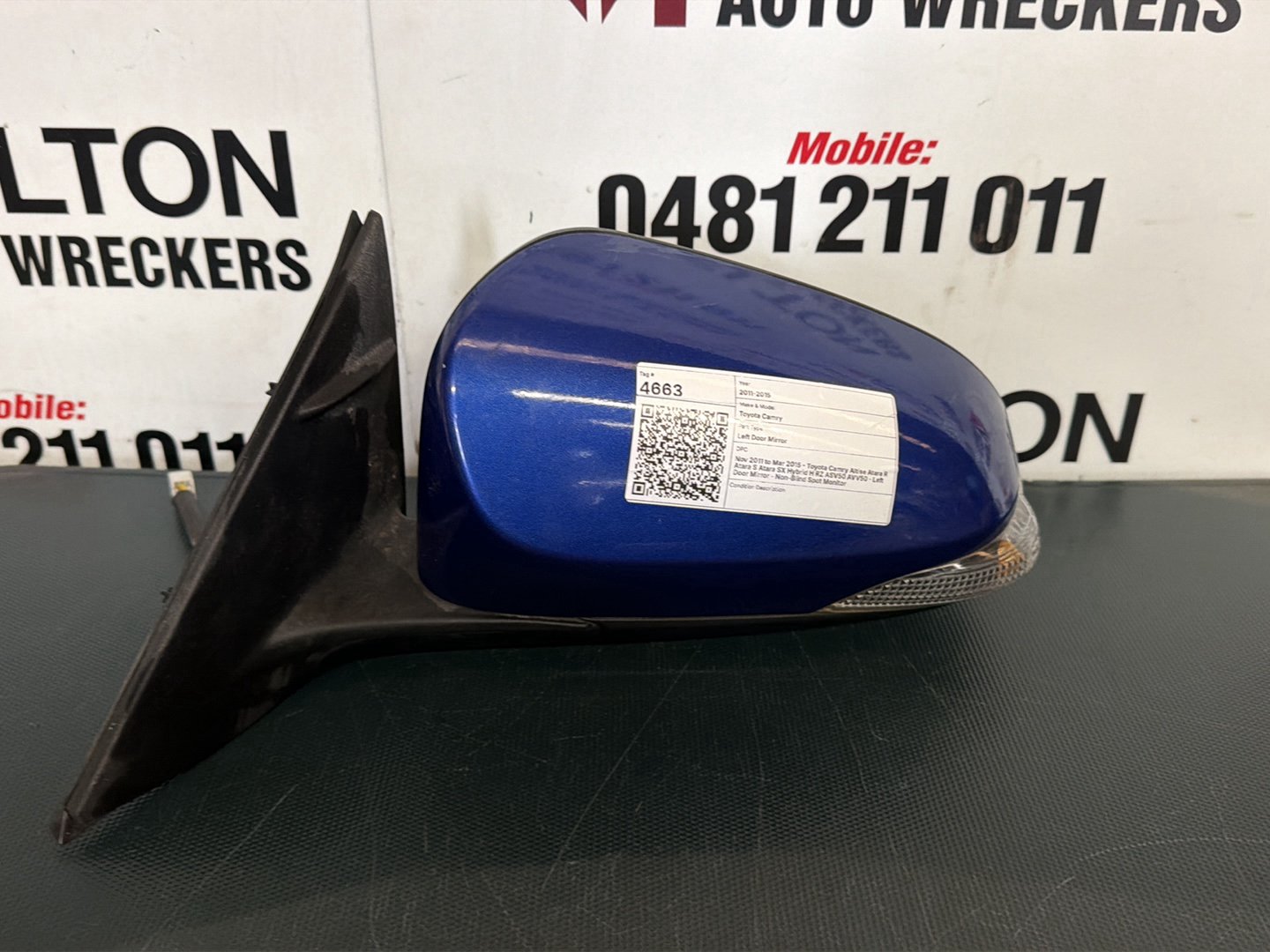 Nov 2011 to Mar 2015 - Toyota Camry Altise Atara R Atara S Atara SX Hybrid H RZ ASV50 AVV50 - Left Door Mirror - Non-Blind Spot Monitor