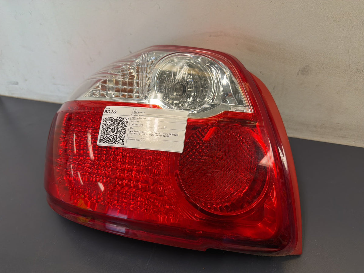 Nov 2009 to Sep 2012 - Toyota Corolla ZRE152R Hatchback - Left Taillight - Lens# 12549