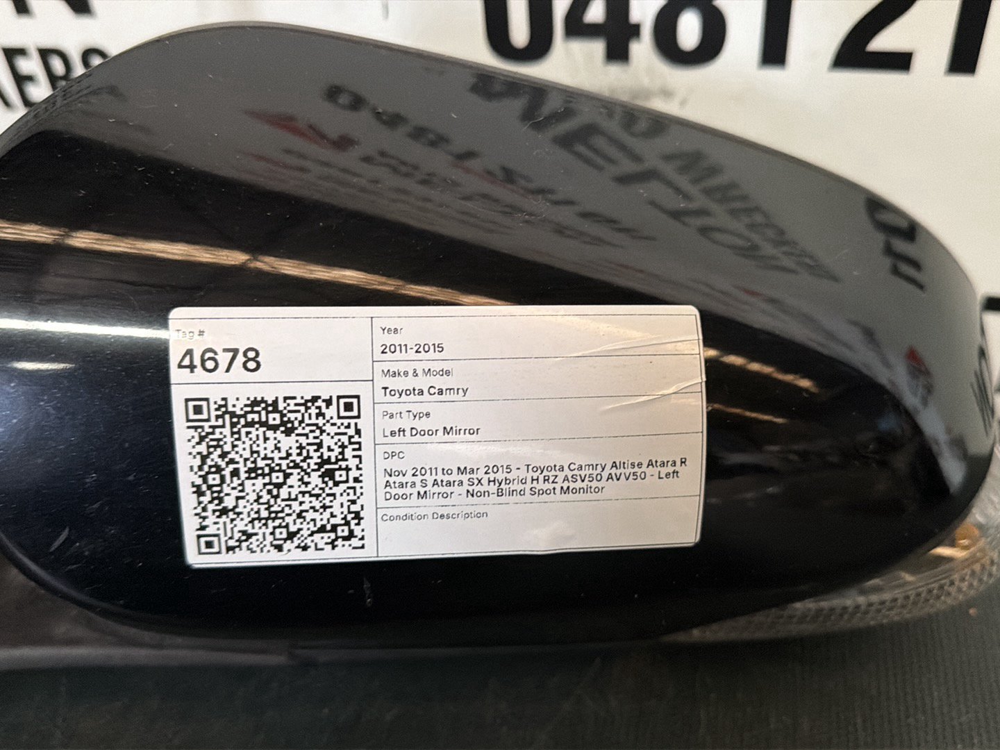 Nov 2011 to Mar 2015 - Toyota Camry Altise Atara R Atara S Atara SX Hybrid H RZ ASV50 AVV50 - Left Door Mirror - Non-Blind Spot Monitor