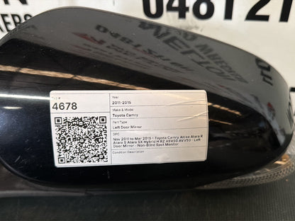 Nov 2011 to Mar 2015 - Toyota Camry Altise Atara R Atara S Atara SX Hybrid H RZ ASV50 AVV50 - Left Door Mirror - Non-Blind Spot Monitor