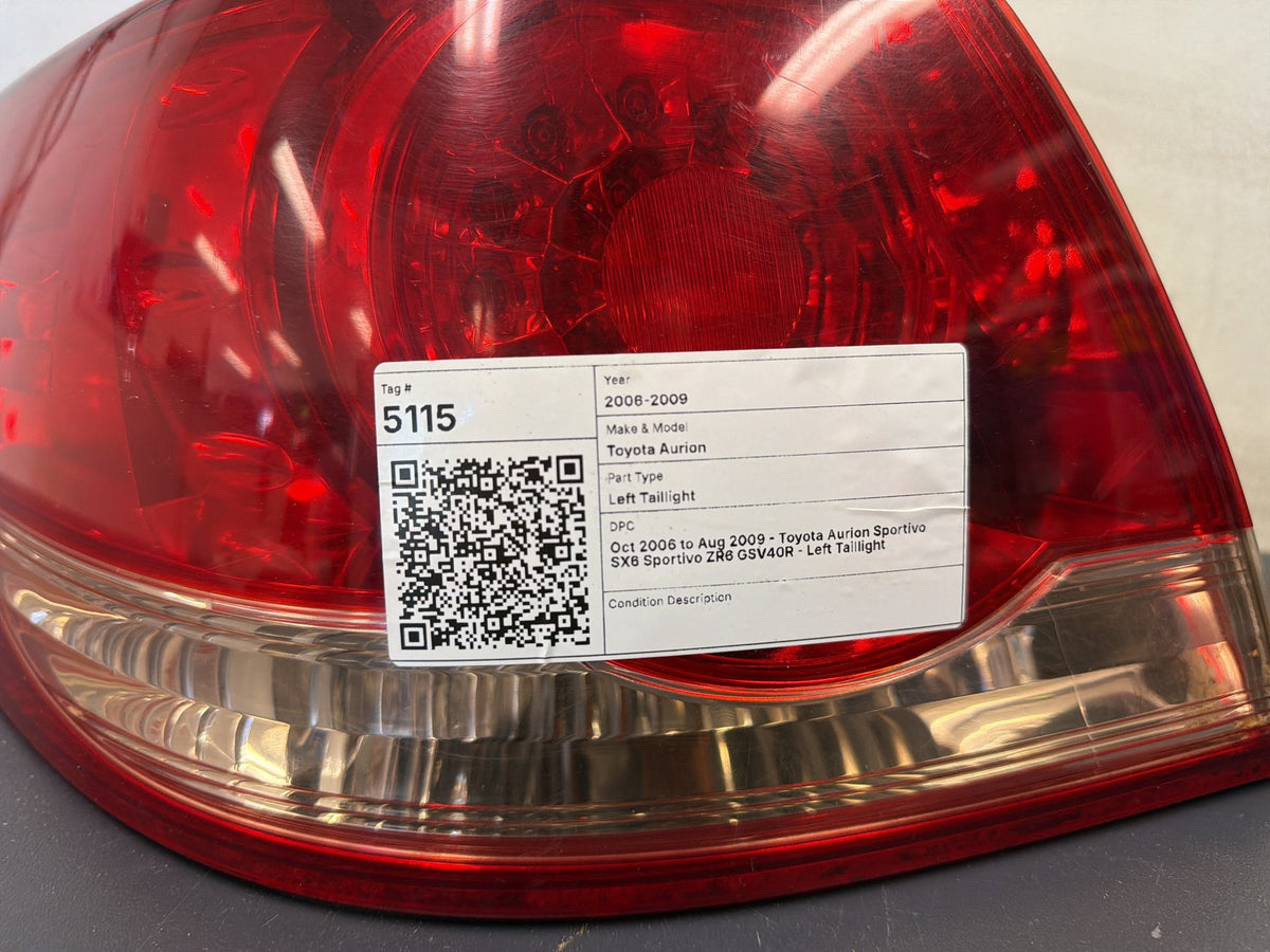 Oct 2006 to Aug 2009 - Toyota Aurion Sportivo SX6 Sportivo ZR6 GSV40R - Left Taillight