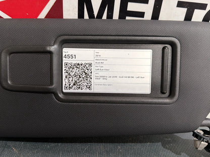 Feb 2008 to Jan 2016- Audi A4 B8 8K- Left Sun Visor- Grey