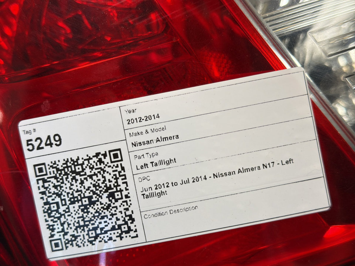 Jun 2012 to Jul 2014 - Nissan Almera N17 - Left Taillight