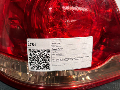Oct 2006 to Aug 2009 - Toyota Aurion Sportivo SX6 Sportivo ZR6 GSV40R - Left Taillight
