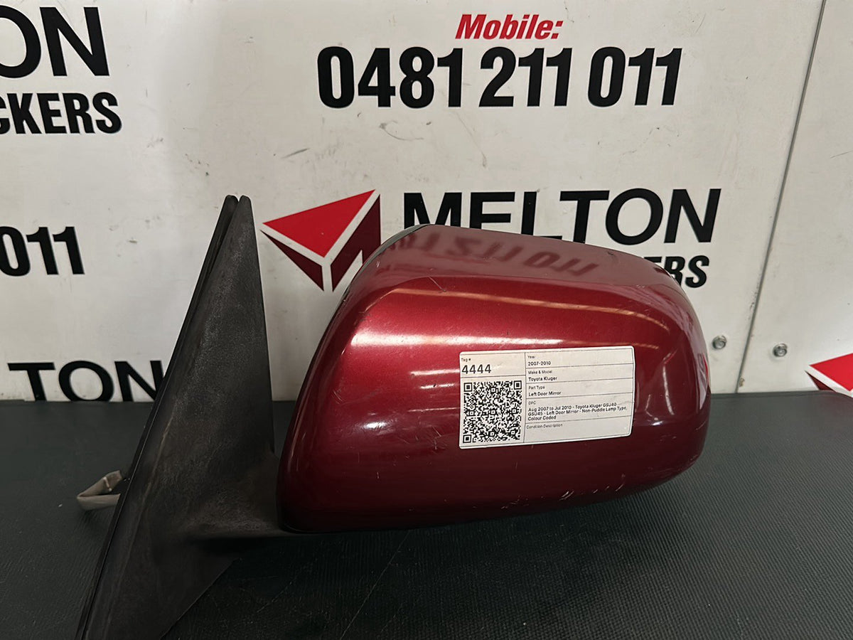 Aug 2007 to Jul 2010- Toyota Kluger GSU40 GSU45- Left Door Mirror- Non-Puddle Lamp Type, Colour Coded