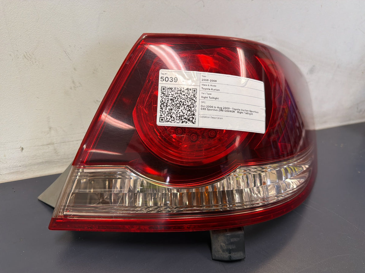 Oct 2006 to Aug 2009 - Toyota Aurion Sportivo SX6 Sportivo ZR6 GSV40R - Right Taillight
