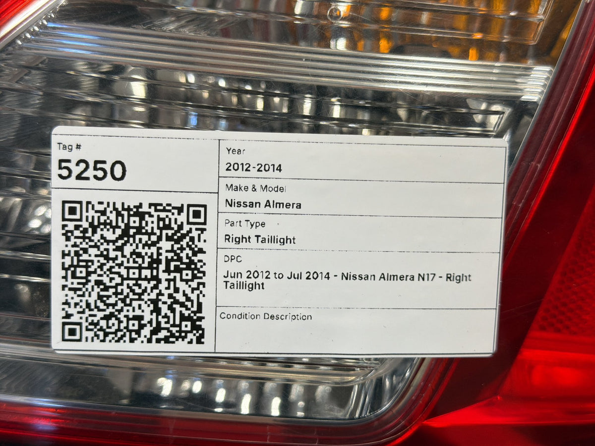 Jun 2012 to Jul 2014 - Nissan Almera N17 - Right Taillight