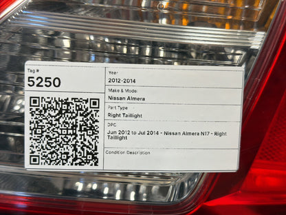 Jun 2012 to Jul 2014 - Nissan Almera N17 - Right Taillight