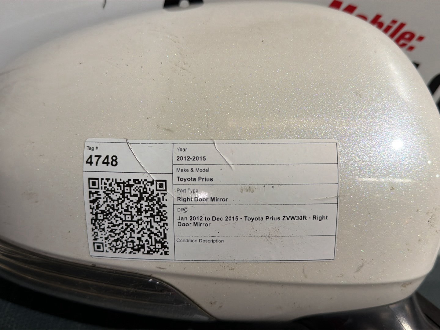 Jan 2012 to Dec 2015 - Toyota Prius ZVW30R - Right Door Mirror