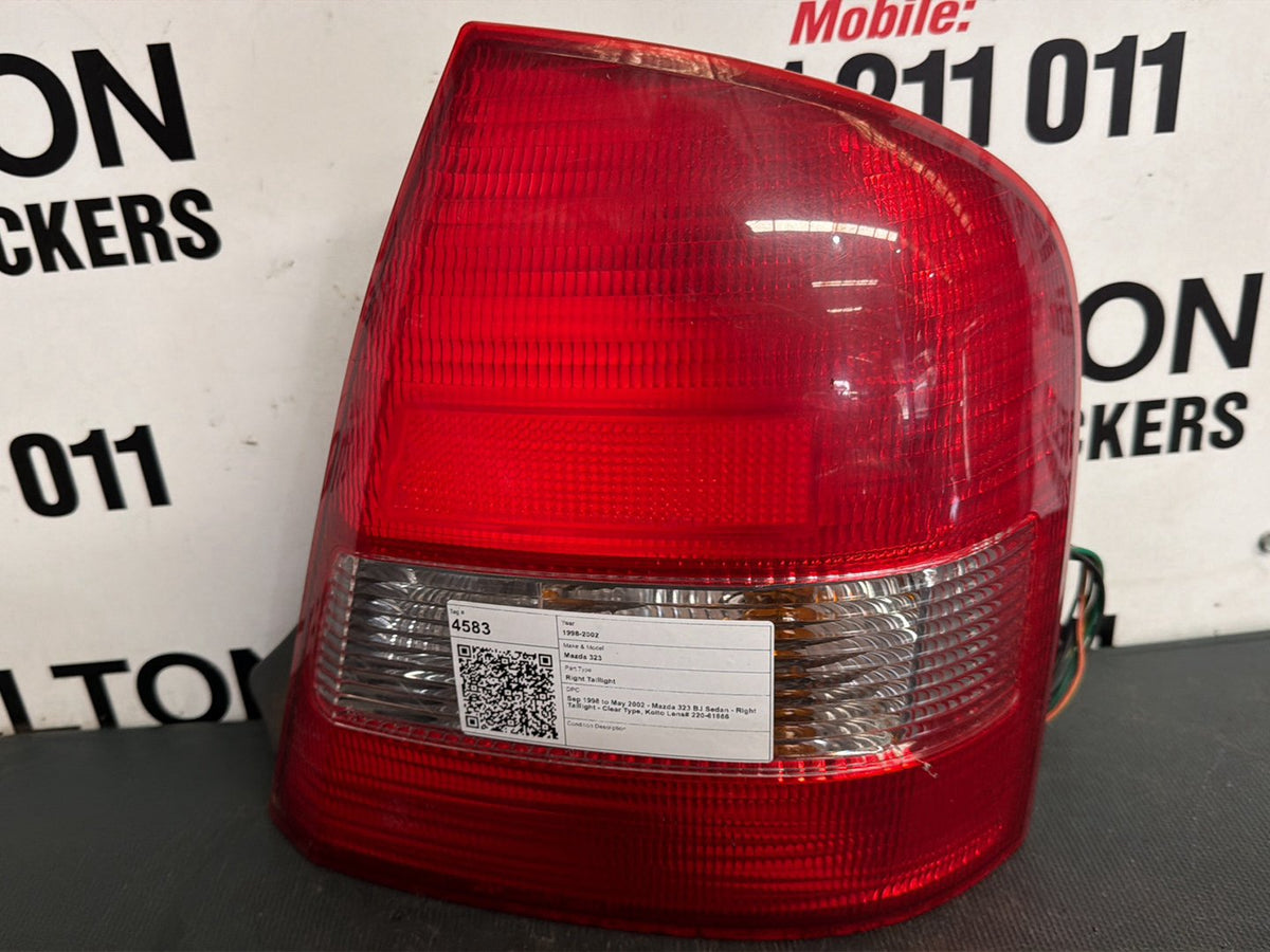 Sep 1998 to May 2002- Mazda 323 BJ Sedan- Right Taillight- Clear Type, Koito Lens# 220-61866