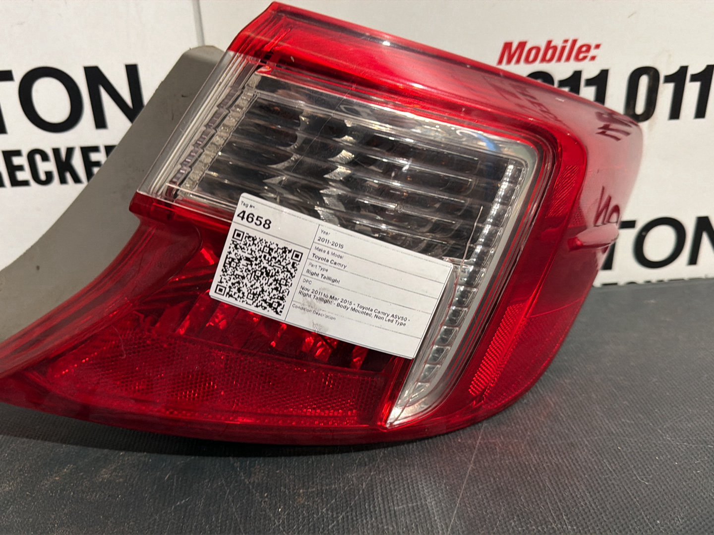 Nov 2011 to Mar 2015 - Toyota Camry ASV50 - Right Taillight Non Led Type