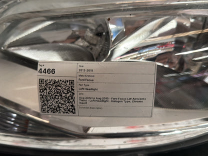 2012- 2015 Ford Focus LW Ambiente Left Headlight Halogen Type Chrome Insert