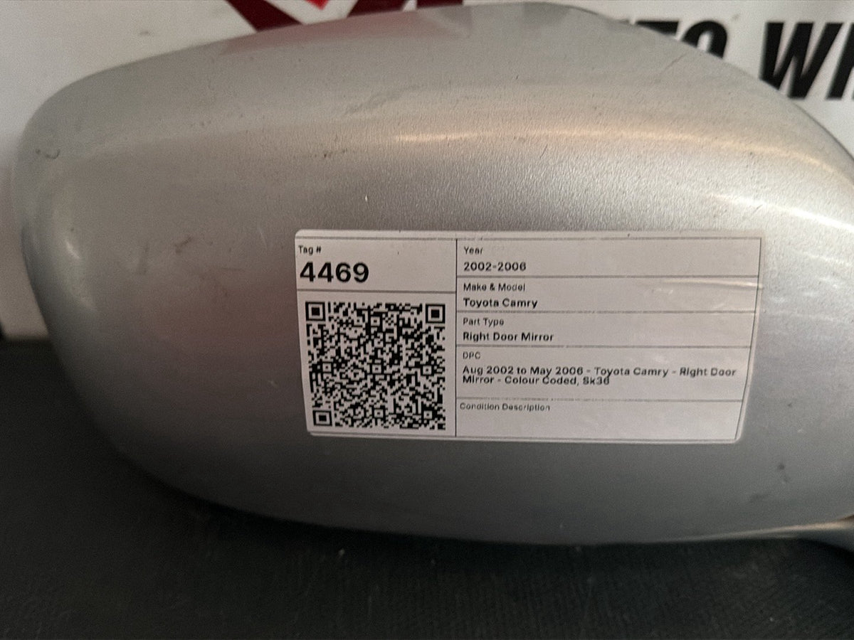 Aug 2002 to May 2006- Toyota Camry- Right Door Mirror- Colour Coded, Sk36
