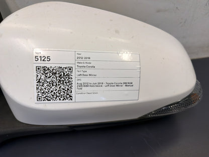 Aug 2012 to Jun 2018 - Toyota Corolla ZRE182R ZWE186R Hatchback - Left Door Mirror - Manual Fold