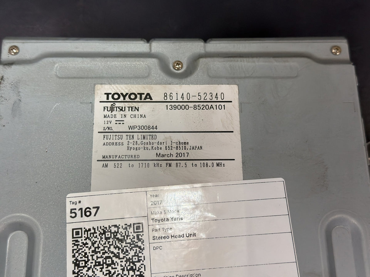 2017 Toyota Yaris P130 Hatchback Stereo Head Unit