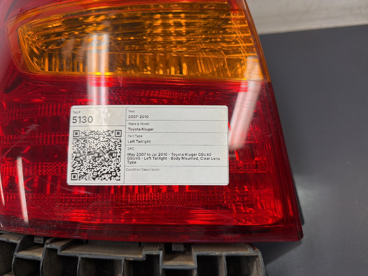 May 2007 to Jul 2010 - Toyota Kluger GSU40 GSU45 - Left Taillight - Body Mounted, Clear Lens Type