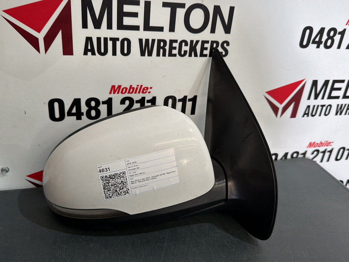 Mar 2012 to Dec 2015- Hyundai i20 PB- Right Door Mirror- Manual Fold, Flasher