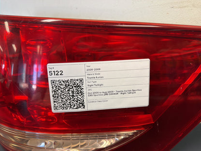 Oct 2006 to Aug 2009 - Toyota Aurion Sportivo SX6 Sportivo ZR6 GSV40R - Right Taillight