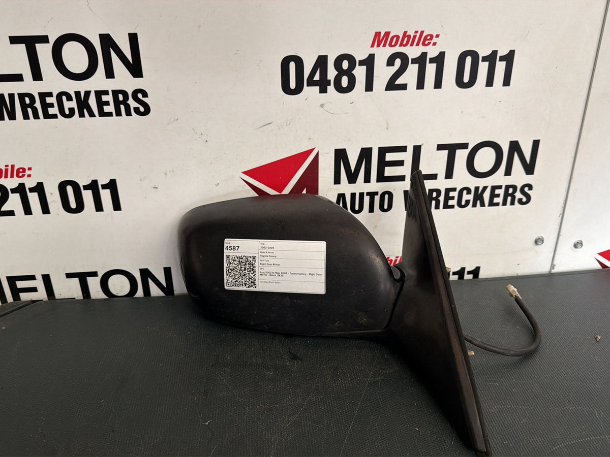 Aug 2002 to May 2006- Toyota Camry- Right Door Mirror- Black, Sk36