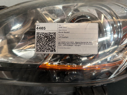2009- 2013 Mazda 3 Left Headlight Bl, Halogen Type