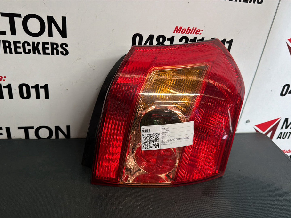 Apr 2004 to Jun 2007- Toyota Corolla ZZE122 Hatchback Built in Japan VIN JTD- Right Taillight- Lens# 13-87