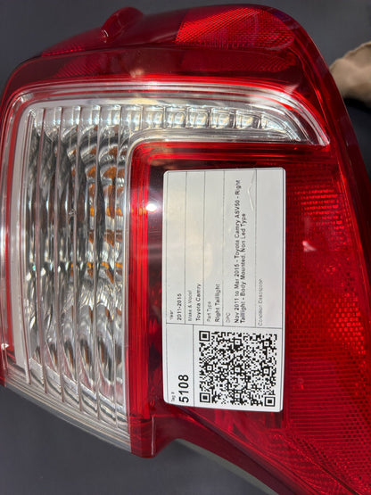 Nov 2011 to Mar 2015 - Toyota Camry ASV50 - Right Taillight - Body Mounted, Non Led Type