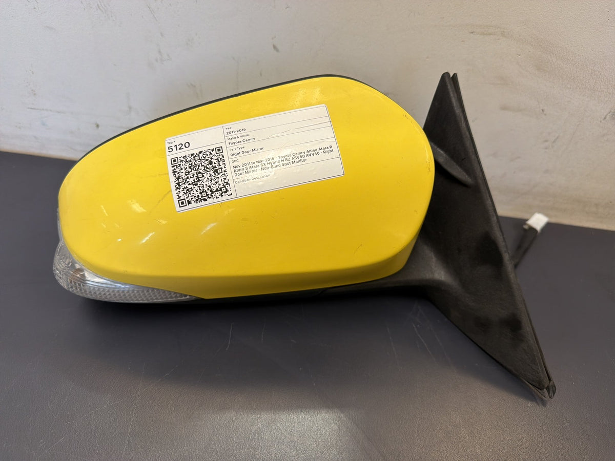 Nov 2011 to Mar 2015 - Toyota Camry Altise Atara R Atara S Atara SX Hybrid H RZ ASV50 AVV50 - Right Door Mirror - Non-Blind Spot Monitor